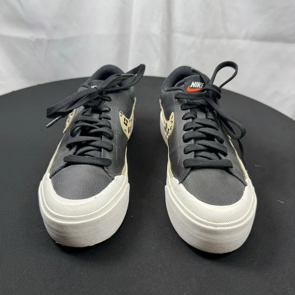 Nike Court Legacy Lift Shoe Womens Size 7 Leather Black Leopard Swoosh Sneaker - Picture 3 of 7